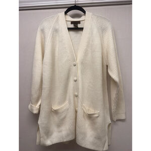 Women's Yarnworks Cream Ribbed Knit Cardigan L